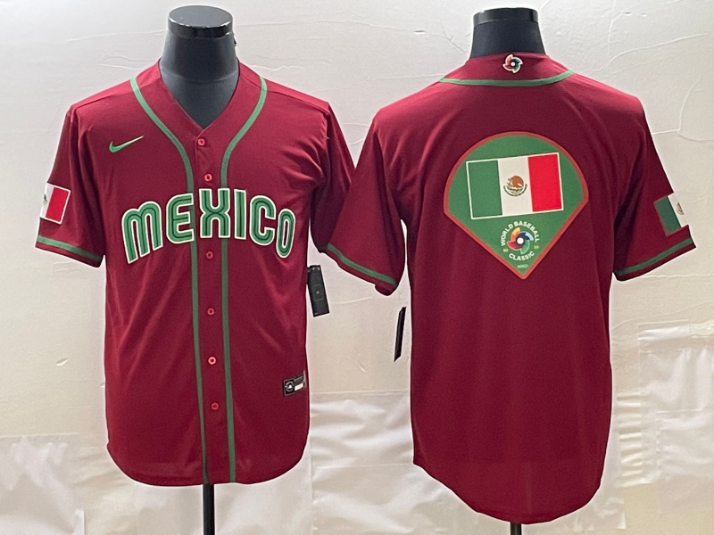 Men's Mexico Baseball 2023 Red World Baseball Big Logo Classic Stitched Jersey Men's Mexico Baseball 2023 Red World Baseball Big Logo Classic Stitched Jersey
